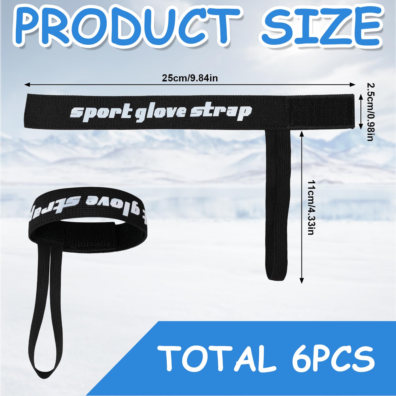 Cinghie per Guanti da Sci Regolabili 6 Pezzi in Nylon e Poliestere Elasticizzato 25,4cm x 2,5cm Nere con Cinturino a Strappo per Escursioni, Sci, Snowboard, Sport Invernali