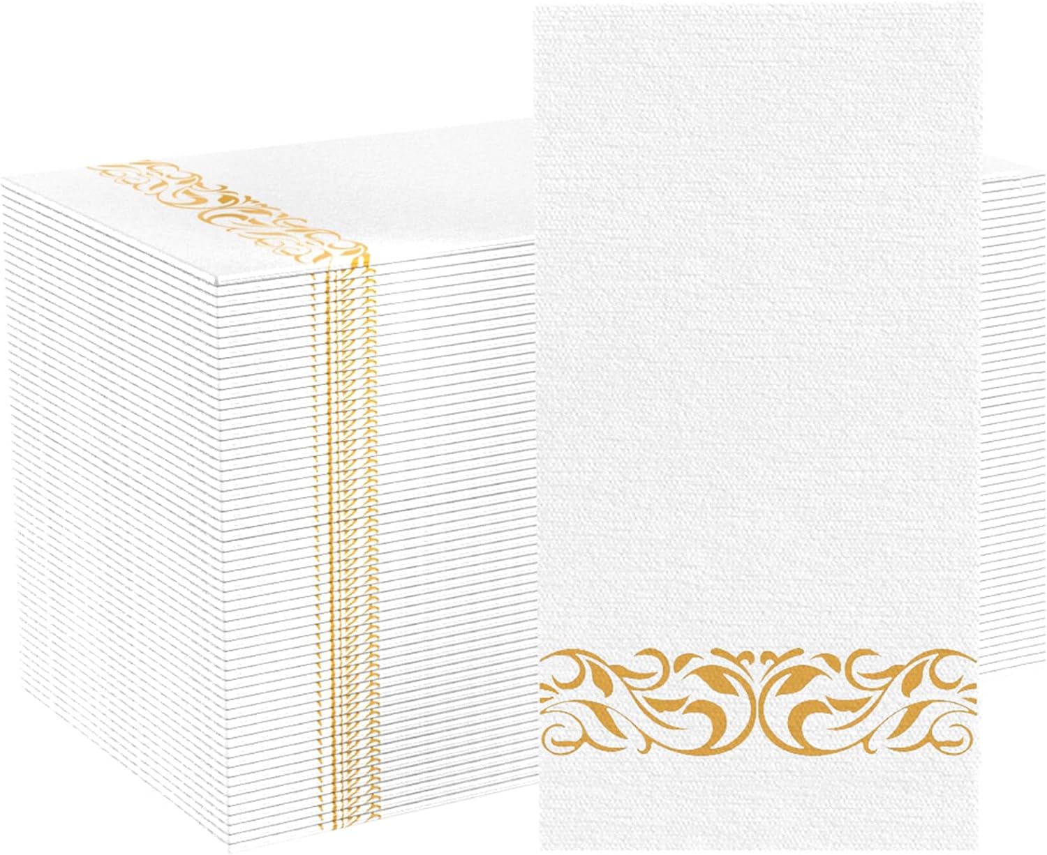 200 Pack Disposable Paper Napkins, Linen-Feel Paper Hand Towels, Elegant White Napkins with Gold Design for Kitchen, Wedding, Parties, Dinners or Events (12" x 17")