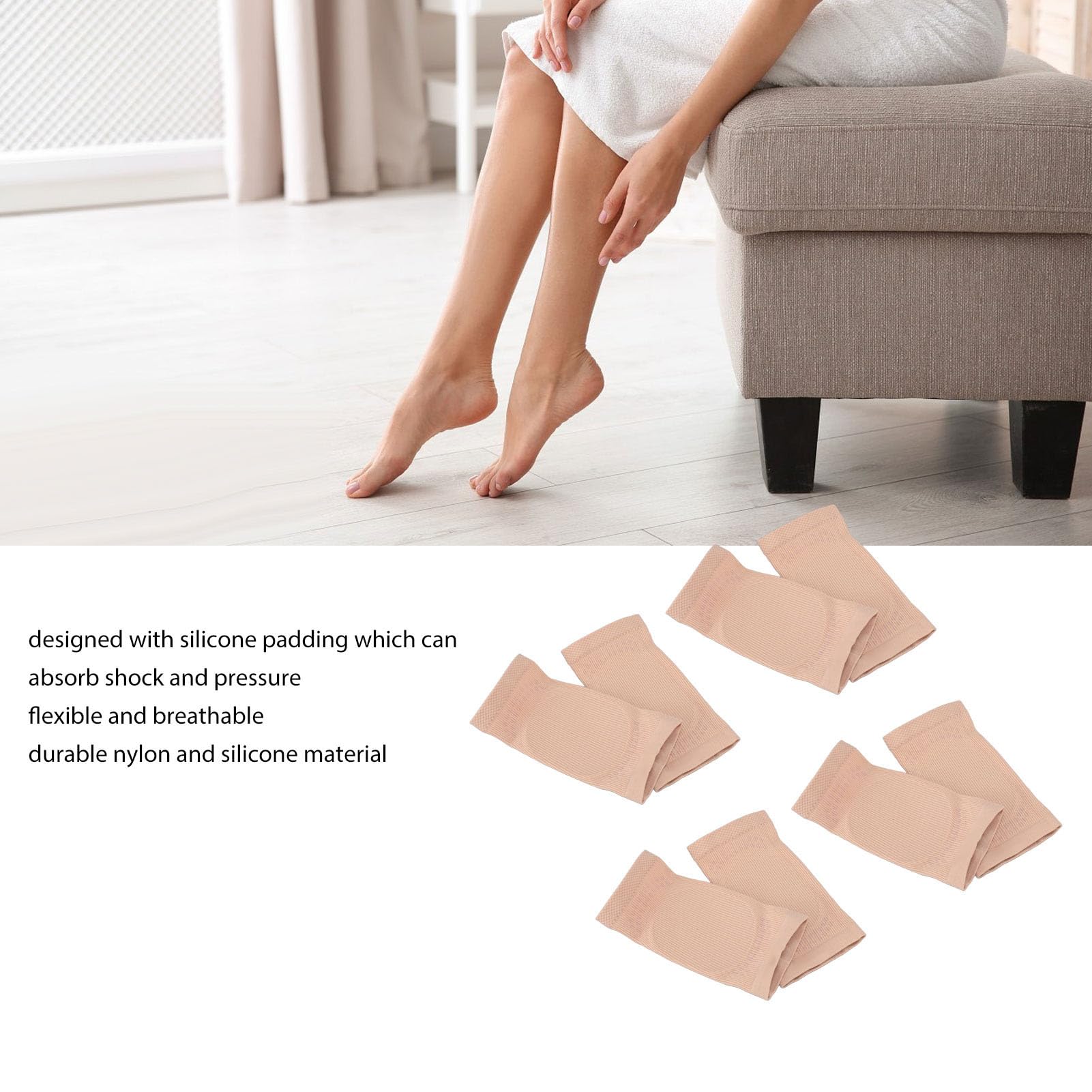 Achillessehnen Fersenschutz Socken, Atmungsaktive Gel Fersensocken mit Stoßdämpfung für Haglunds Bump, Bursitis und Tendonitis, 4 Paar, Nylon und Silikon, für Täglichen Gebrauch und Aktivitäten