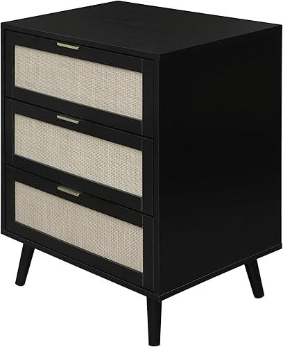 Vista 5 de ZeHuoGe Mesita de noche de ratán con 3 cajones, mesa auxiliar de merienda, mesa auxiliar, mesa auxiliar para sofá, mesa auxiliar portátil con 4