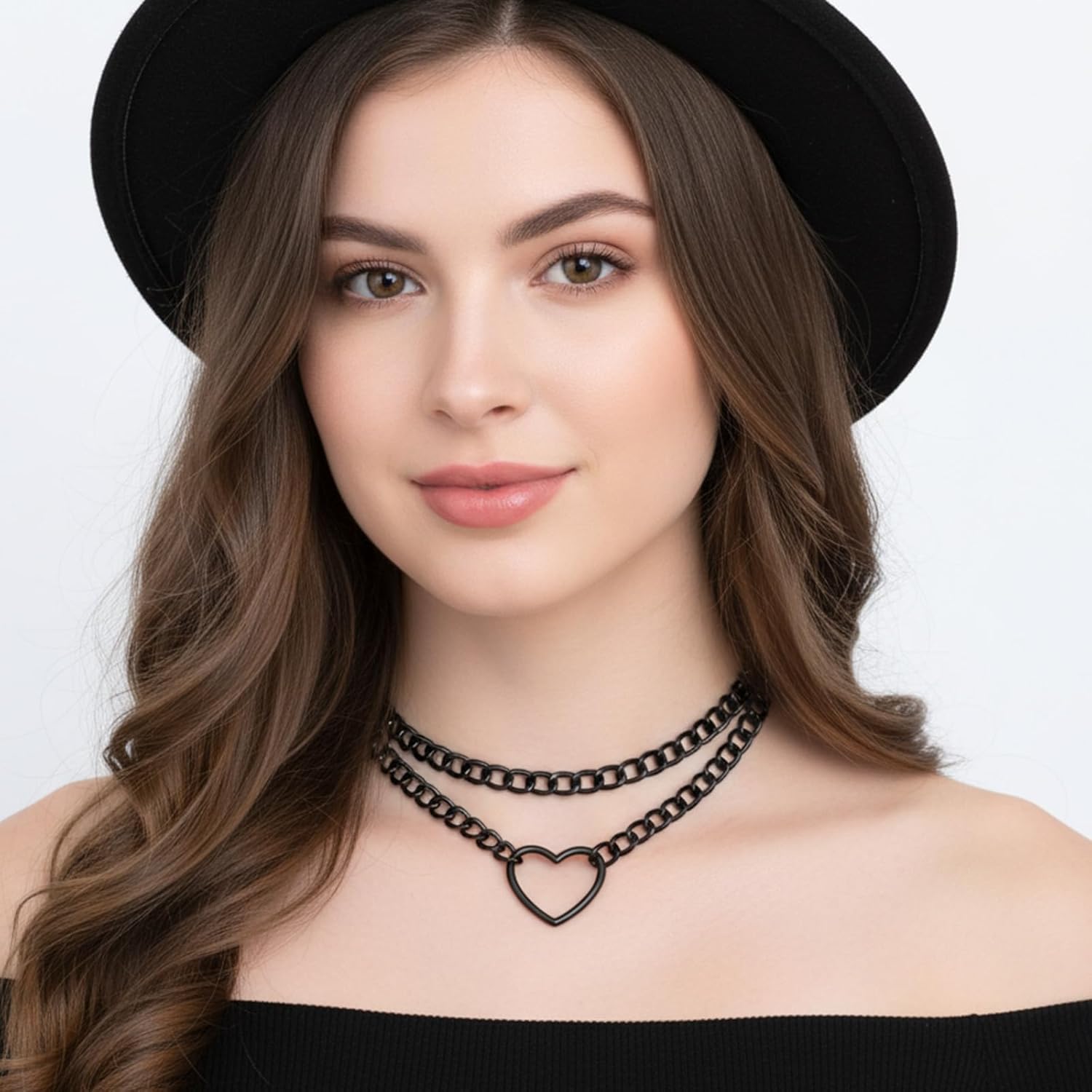 Black Leather Choker Necklace for Women, Heart Chain Choker Punk Goth Chokers for Women, Adjustable PU Collar Gothic Jewelry Accessories, Goth Necklace Halloween Cosplay Jewelry (17.72 inches) - Image 5