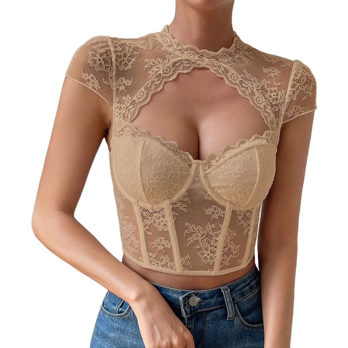 GenericSexy Womens Corset Crop Top, Lace Underwire Bustier, Club Outfits