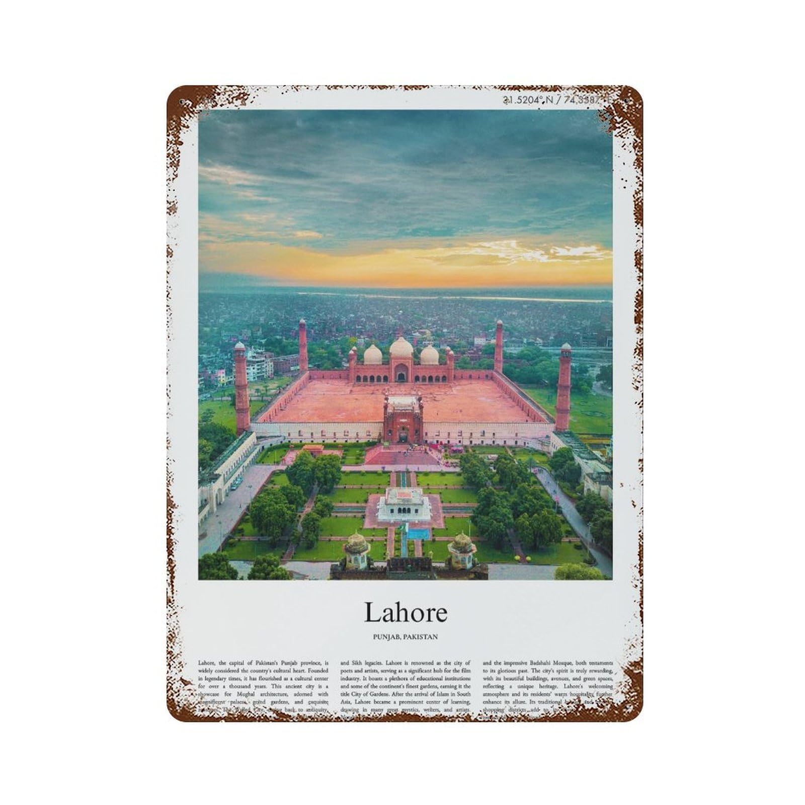 xiaoxiaoshen Lahore Punjab, Pakistan City Scenery Wall Decor Art Metal Tin Poster Modern Home Decor Art Home Bar Shop Decorations Vintage Sign 40x30cm