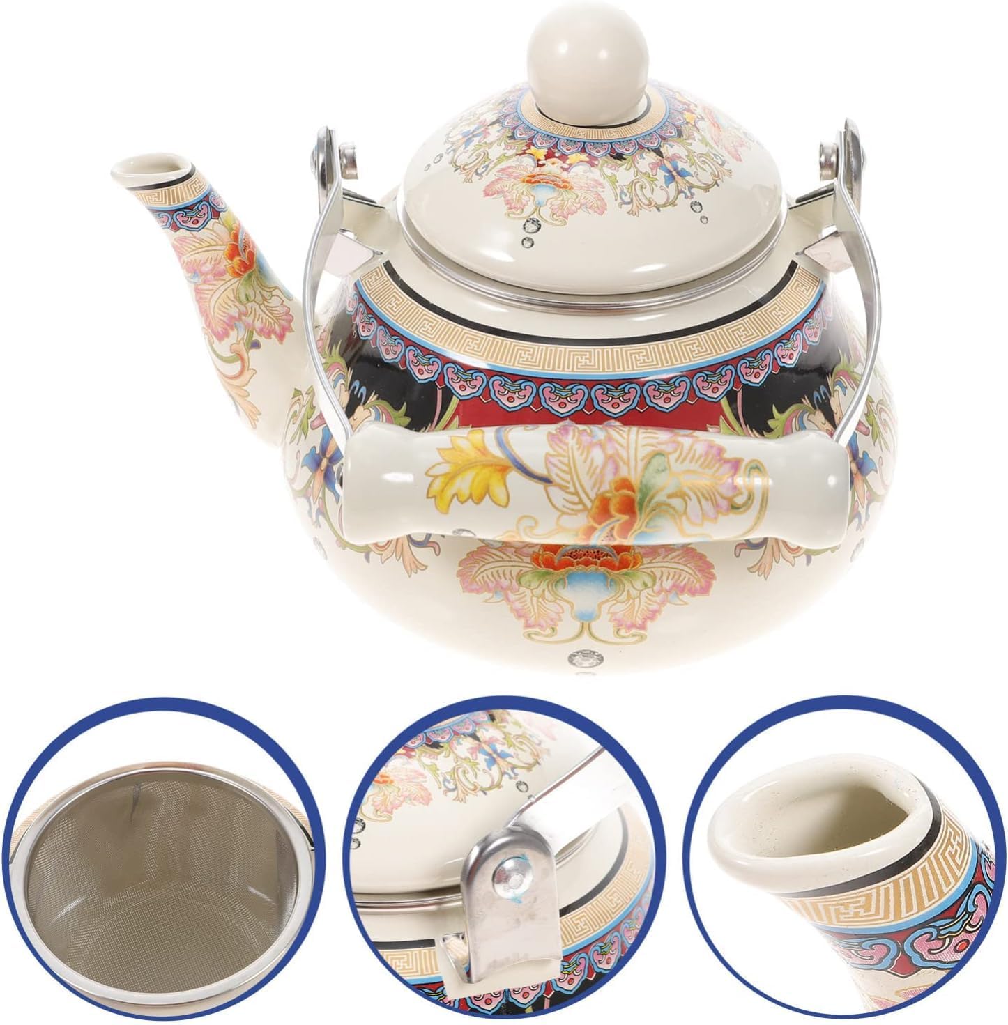 Enameled Teakettle, stove top kettle,Retro Decor Enameled Teakettle,Colorful Hot Water Tea Kettle,Ceramic Teapot Enamel Teapot Floral Porcelain Enameled Teakettle Colorful Hot Water Tea Kettle Pot wit