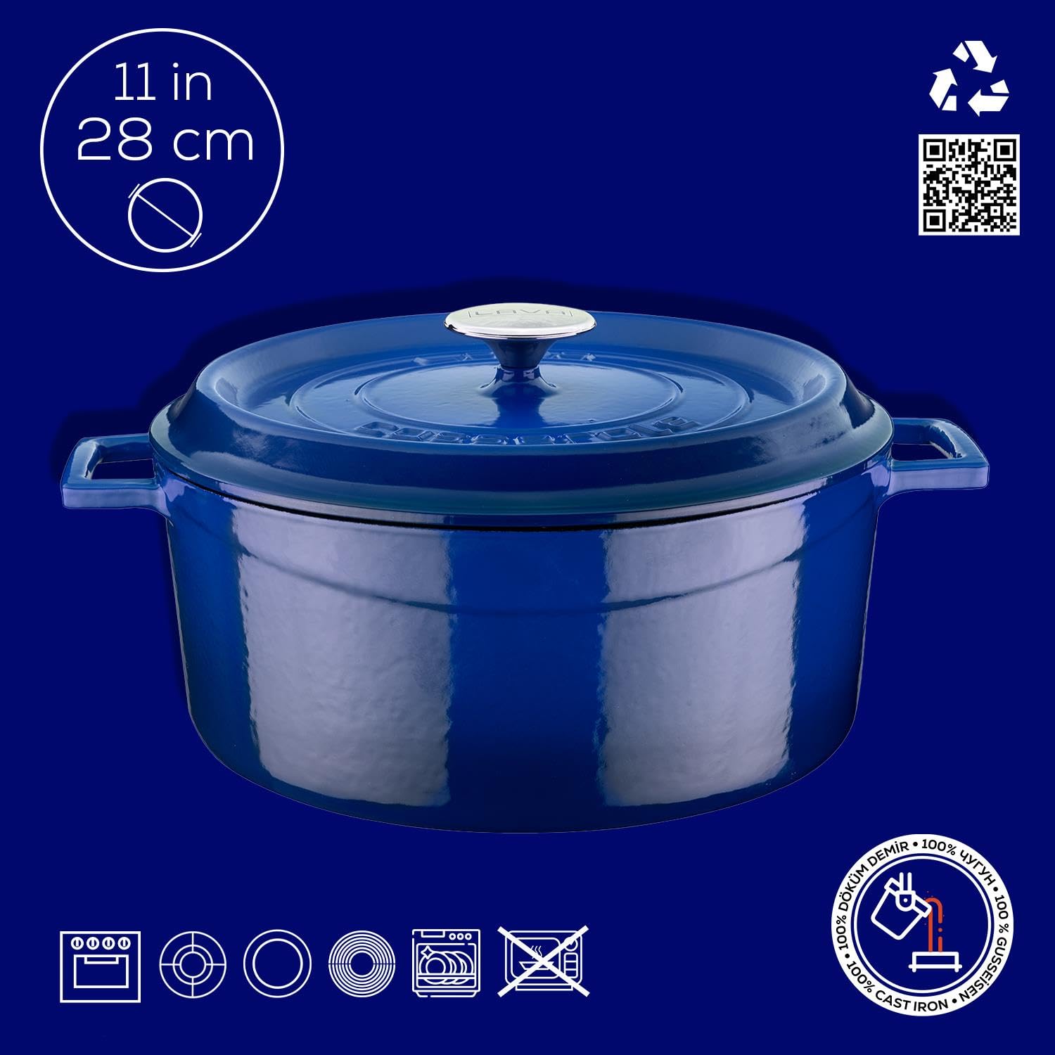 Lava Signature Enameled Cast-Iron Round Dutch Oven - 7 Quart Cobalt Blue product thumbnail 5