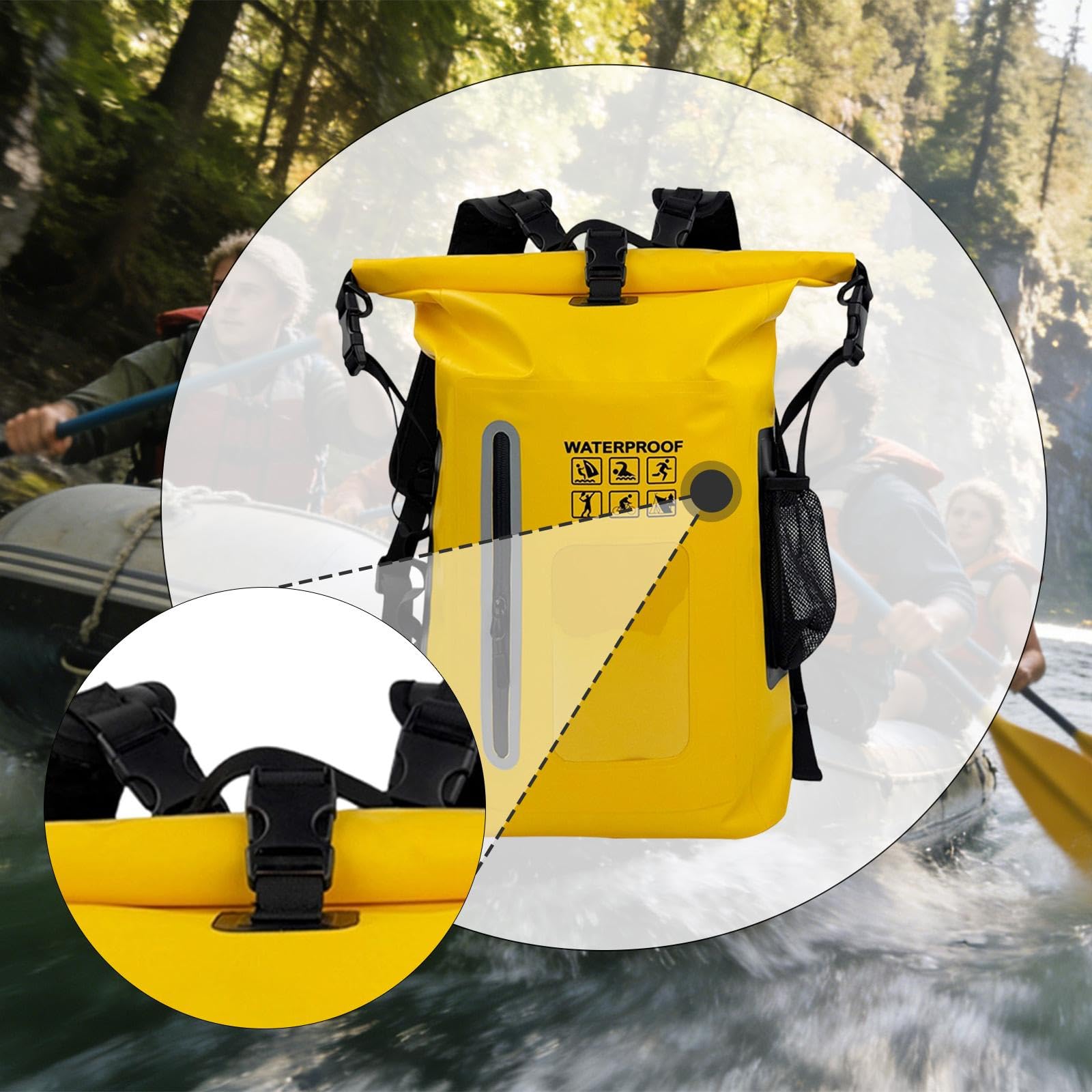 Qianly Wasserdichter Rucksack Outdoor Trockenbeutel Aufbewahrungstasche Schwimmen Segeln Leichtgewichtiger Packsack aus PVC für Camping Bootfahren, Gelb