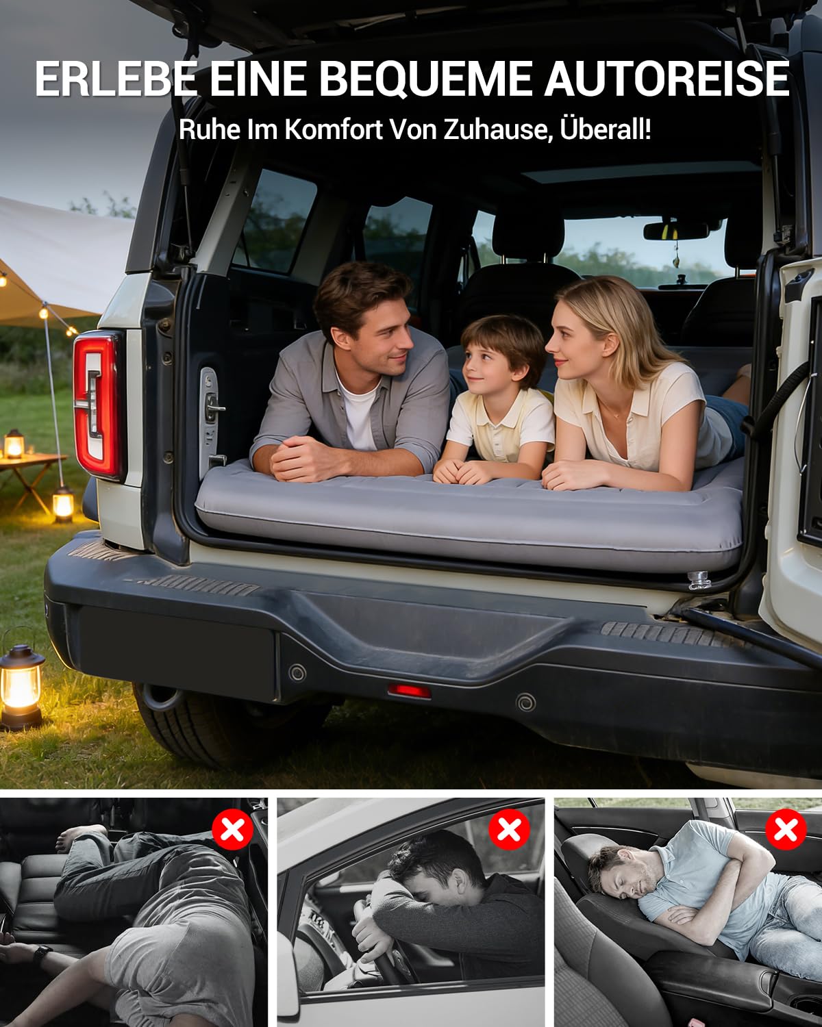 SUV Luftmatratze Kofferraum Auto Matratze Faltbar Auto Luftmatratze mit Pumpe Kabelloser Ruhiges Material Split-Design Tragbares mit Integriertem Kissen für Reisen Camping Outdoor