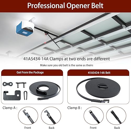 Vista 34 de Correa de transmisión 41A5434-13A, correa de apertura de puerta de garaje de 257 pulgadas 41A5434-13 para puertas de garaje de 8 pies de alto