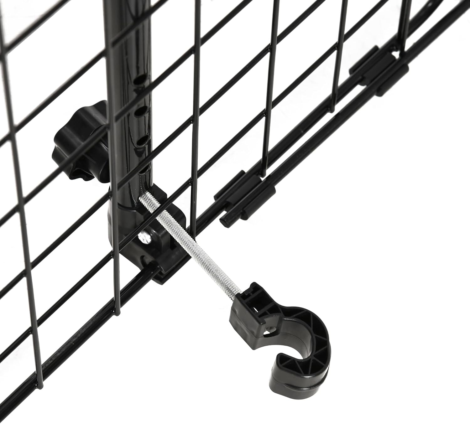 Close-up of the hook and screw mechanism for mounting the barrier