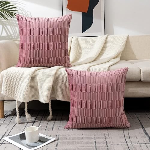 Miniatura 3 de Juego de 2 fundas de almohada de terciopelo a rayas, para decoración del hogar rural (rojo vino, 12 x 20 pulgadas (paquete de 2)