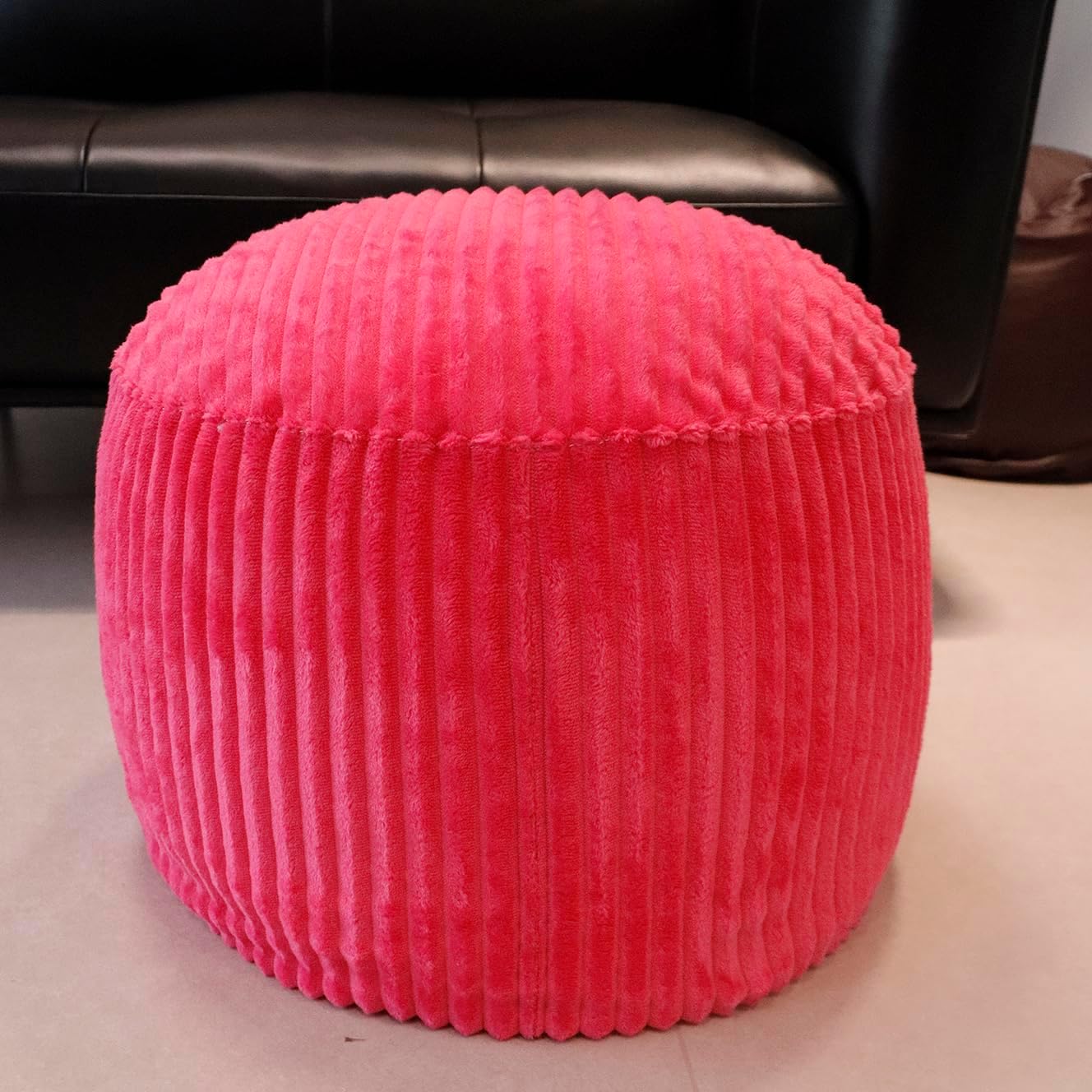 Unstuffed Pouf Ottoman Cover Round Floor Foot Rest for Couch Footstool