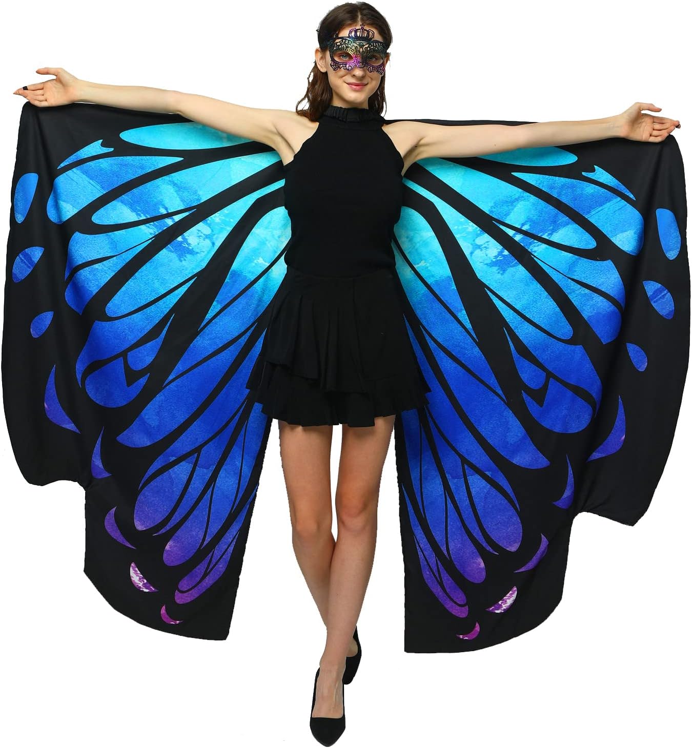 Party Costumes,Both-Sided Printing Fabric Butterfly Wings for Women,Halloween Costume Fairy Shawl Festival Rave Dress