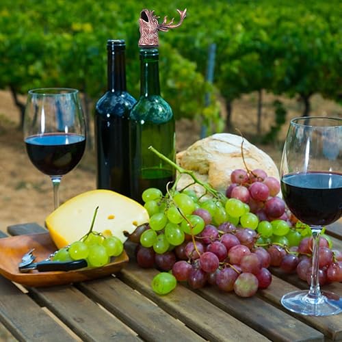 Vista 4 de Deer Head - Boquilla vertedora de vino, tapón de botella de vino de alce vintage para accesorios de bar, cumpleaños y boda bronce