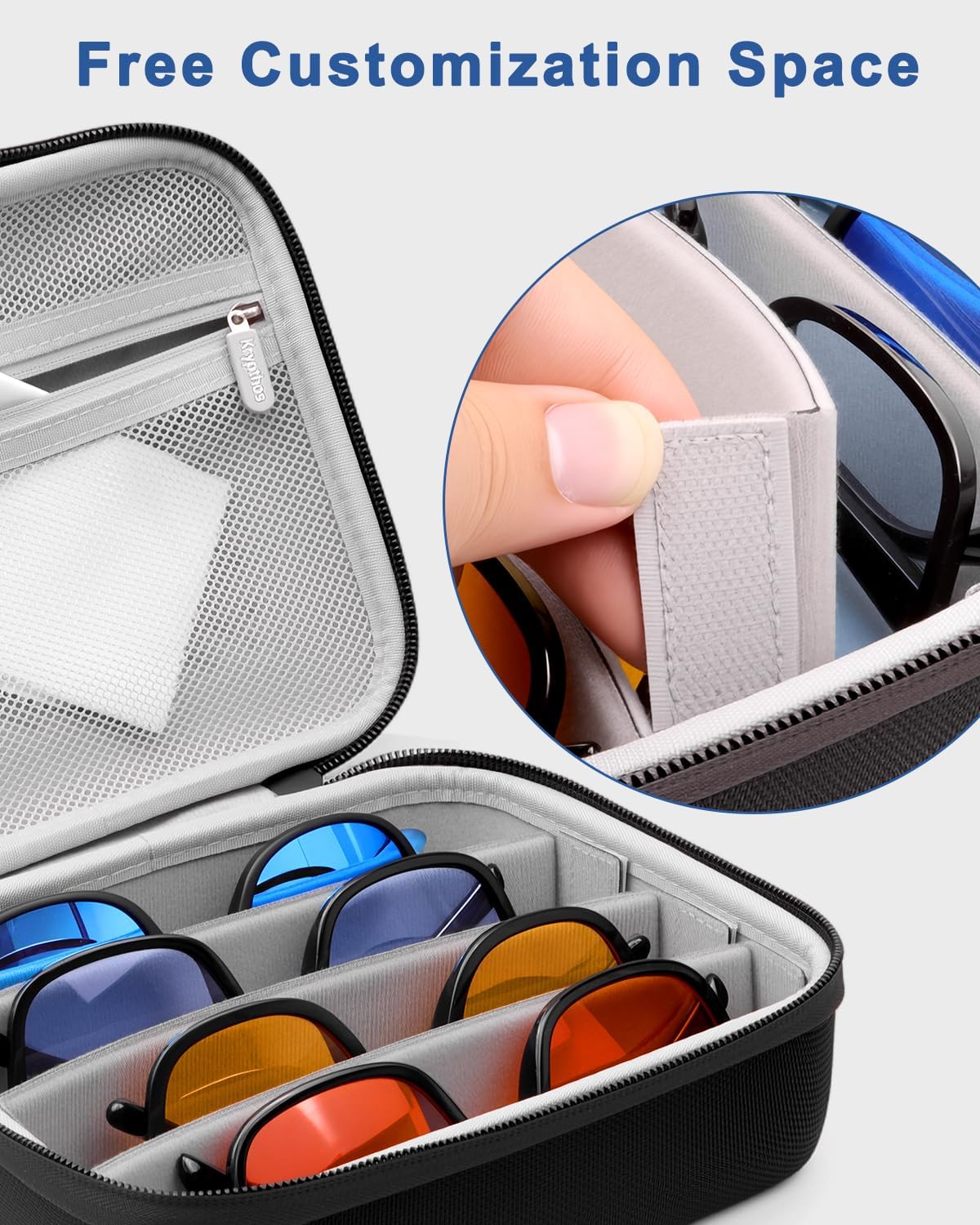 Krypthos Travel Sunglasses Organizer Case, Portable Eyeglasses Storage Box, Adjustable Multi-Compartments & Crushproof Design, Holds Up to 4 Pairs, Eyewear Display Case for Men Women - Image 5