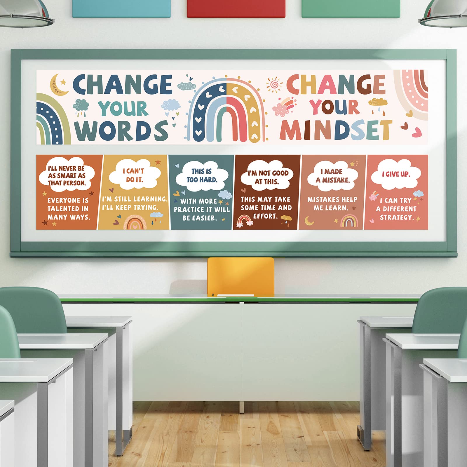 Snapklik.com : 2 Pcs Rainbow Growth Mindset Paper Bulletin Banner Boho ...