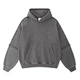 Oversized Hoodies for Women Acid Wash Cotton Hoodie Fall Preppy Vintage Sweatshirt Fashion Plain Pullover Clothes