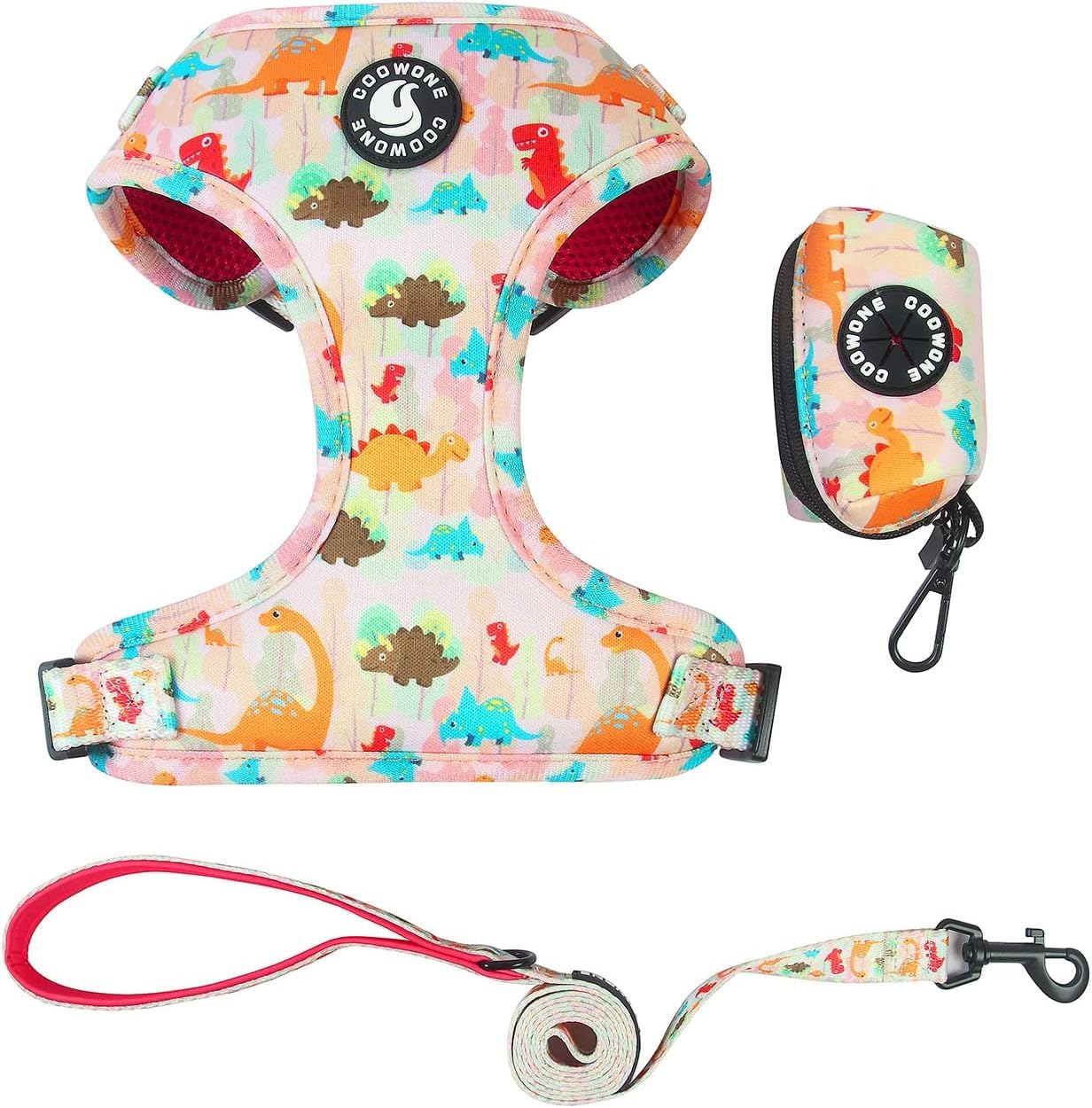 Dog Harness and Leash, Poop Bag Holder 3 Sets, Easy Walk No Pull Adjustable Puppy Cat Vest Harness with Soft Mesh Padded