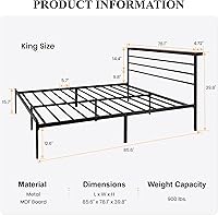 Vista 2 de SHA CERLIN Base de cama tamaño King con estante de cabecera y base de metal resistente, no necesita somier, color marrón