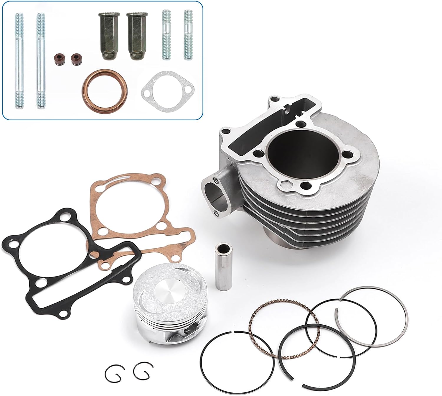 Mokuo GY6 170cc 61mm/2.40" Cylinder Top End Rebuild Kit with Piston Ring Gasket in Aluminum Alloy Material,Fit for Chinese GY6 4-stroke 152QMI 157QMJ Engine,61MM