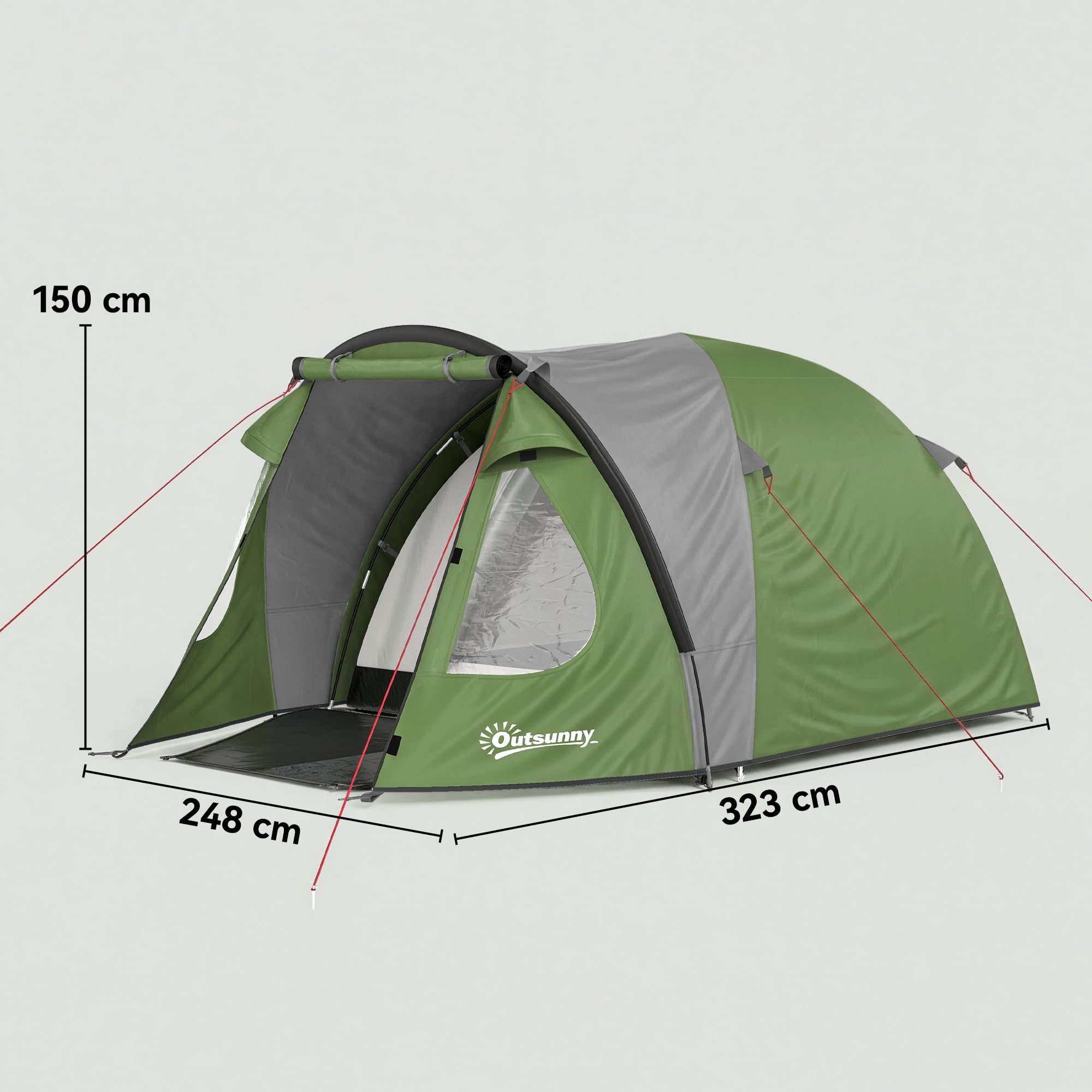 Outsunny Wodoodporny namiot kempingowy dla 2–4 osób, namiot domowy, z oknami, kieszenią, torbą do przenoszenia i haczykiem, na piknik, wędrówki, trekking, kemping