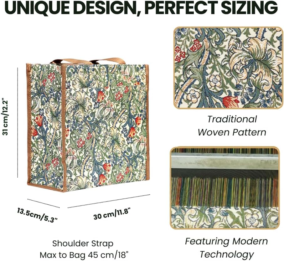 Signare Tapestry Shoulder Bag Shopping Bag for Women with Golden Lily Design (SHOP-GLILY)