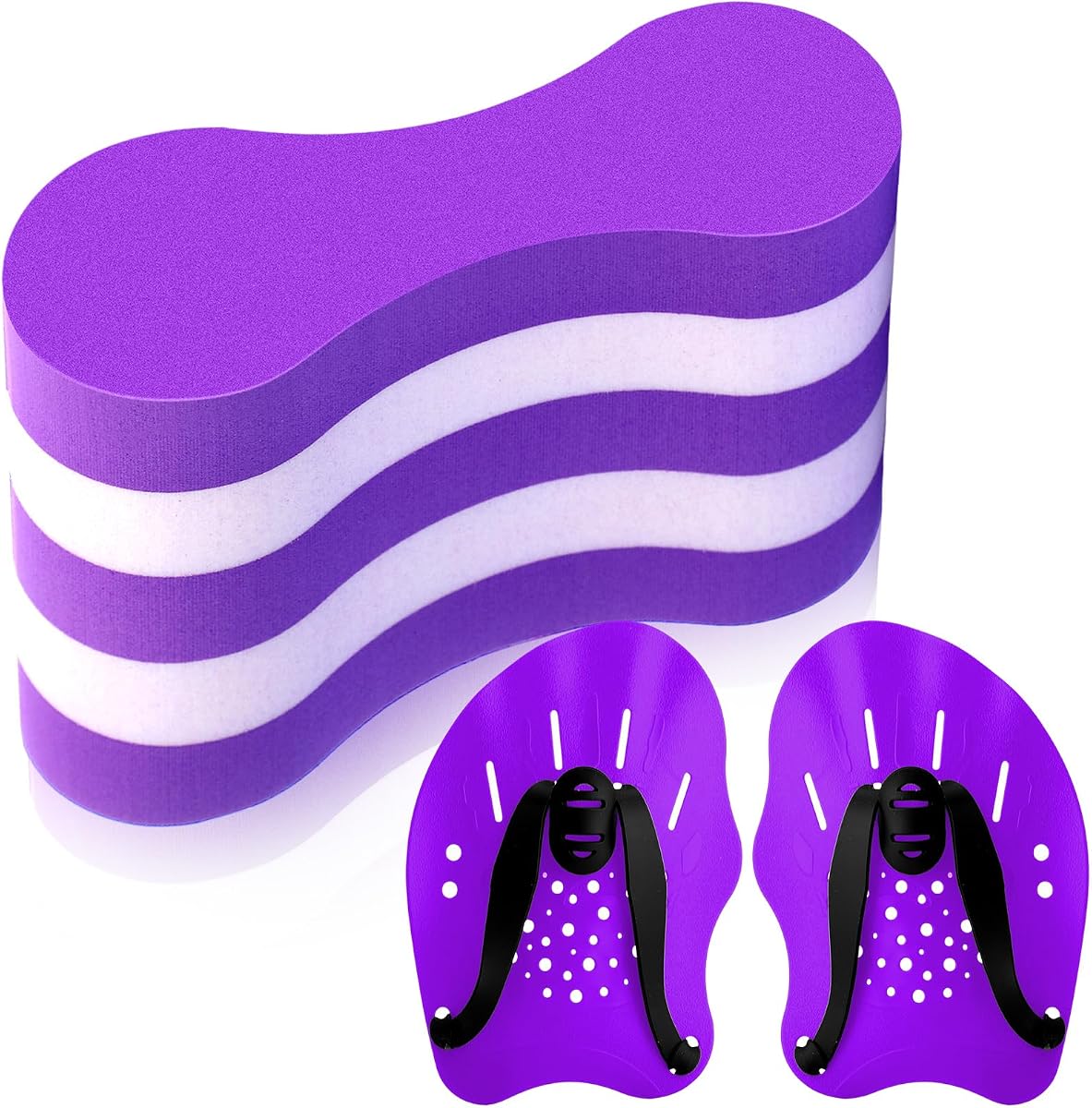 3 Pcs Swim Training Pull Buoy Hand Paddles Set Include 1 Buoy 2 Hand Paddles with Adjustable Straps Swim Training Equipment Kit for Adults