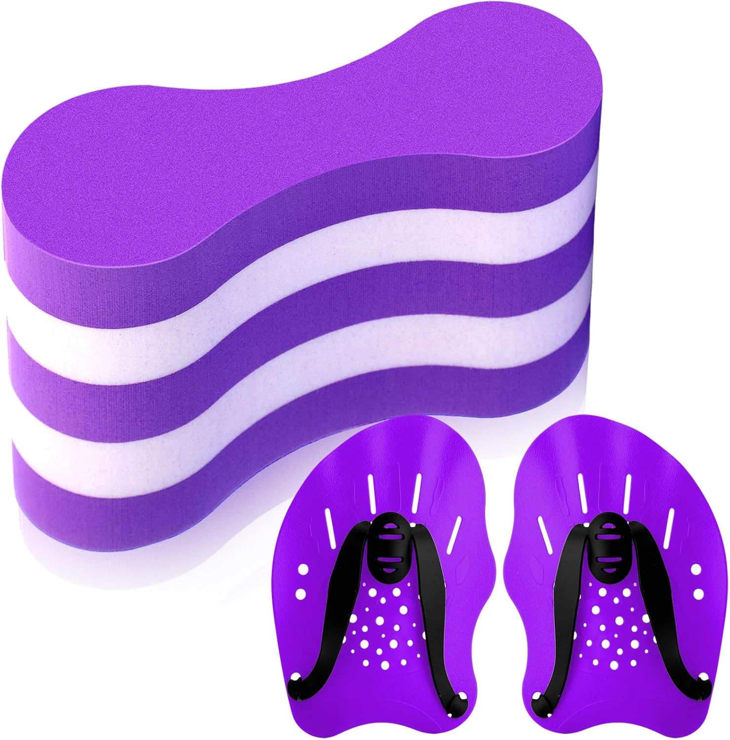 3 Pcs Swim Training Pull Buoy Hand Paddles Set Include 1 Buoy 2 Hand Paddles with Adjustable Straps Swim Training Equipment Kit for Adults