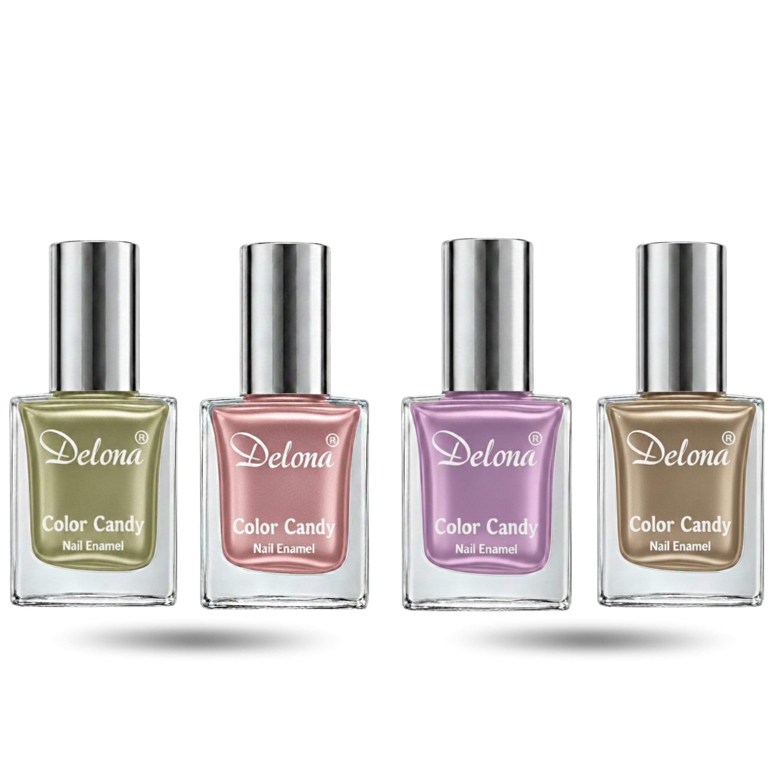 Delona Colour Candy Nail Paint Set of 4, Quick Drying Nail Polish, Mettalic Gel Finish Nail Kit, Highly Pigmented & Long Lasting Enamel, Chip Resistance 10ml Each Gift Set for Women