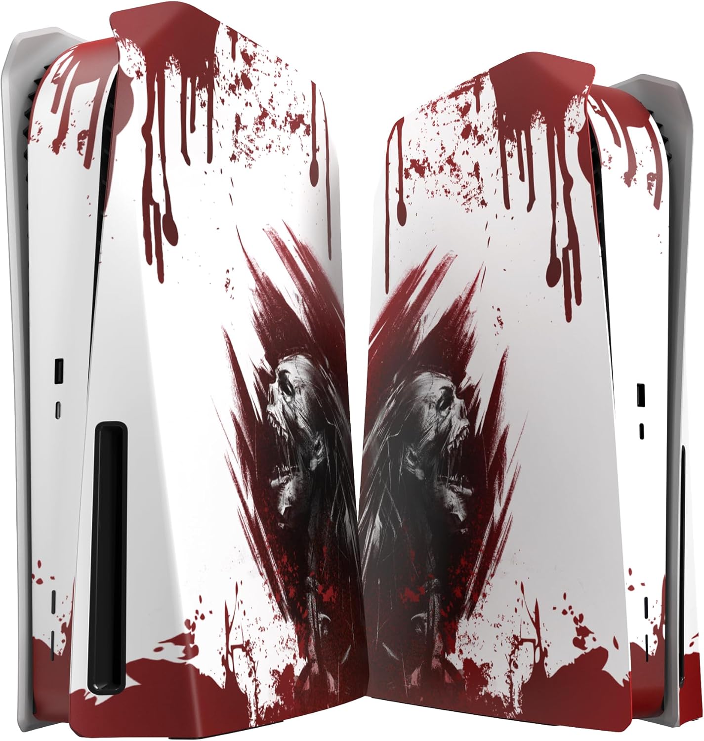 eXtremeRate eXcover Blood Zombie Top Bottom Cover Compatible with ps5 Console Disc Edition, Replacement Faceplate Backplate Shell Skin Compatible with ps5 Disc Version Console Blood Zombie Red
