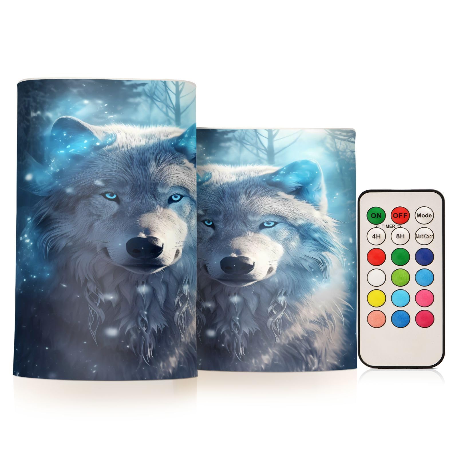 ALAZA Wolf (12) Flickering Flameless Candles Battery Operated with Remote Timer,Tea Light Candles LED Pillar Votive Candles Set of 2 for Outdoor Indoor Decorations