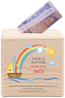 LAUBLUST Tirelire Enfant personnalisée avec prénom | Tirelire en Bois - Cadeau personnalisé pour baptême, Communion, Confirmation, Anniversaire | Cadeaux pour Filles & garçons (Après Le Déluge)