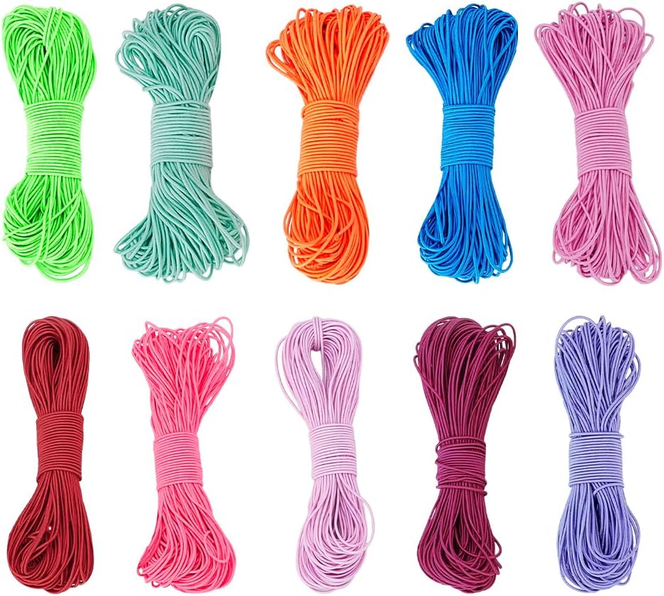 AHANDMAKER 220 Yards 1mm Multicolor Beading Elastic Cord, 10 Colors Polyester Stretch Strings Sturdy Elastic Thread for Jewelry Making Necklaces Bracelets Journals DIY Crafts and Sewing