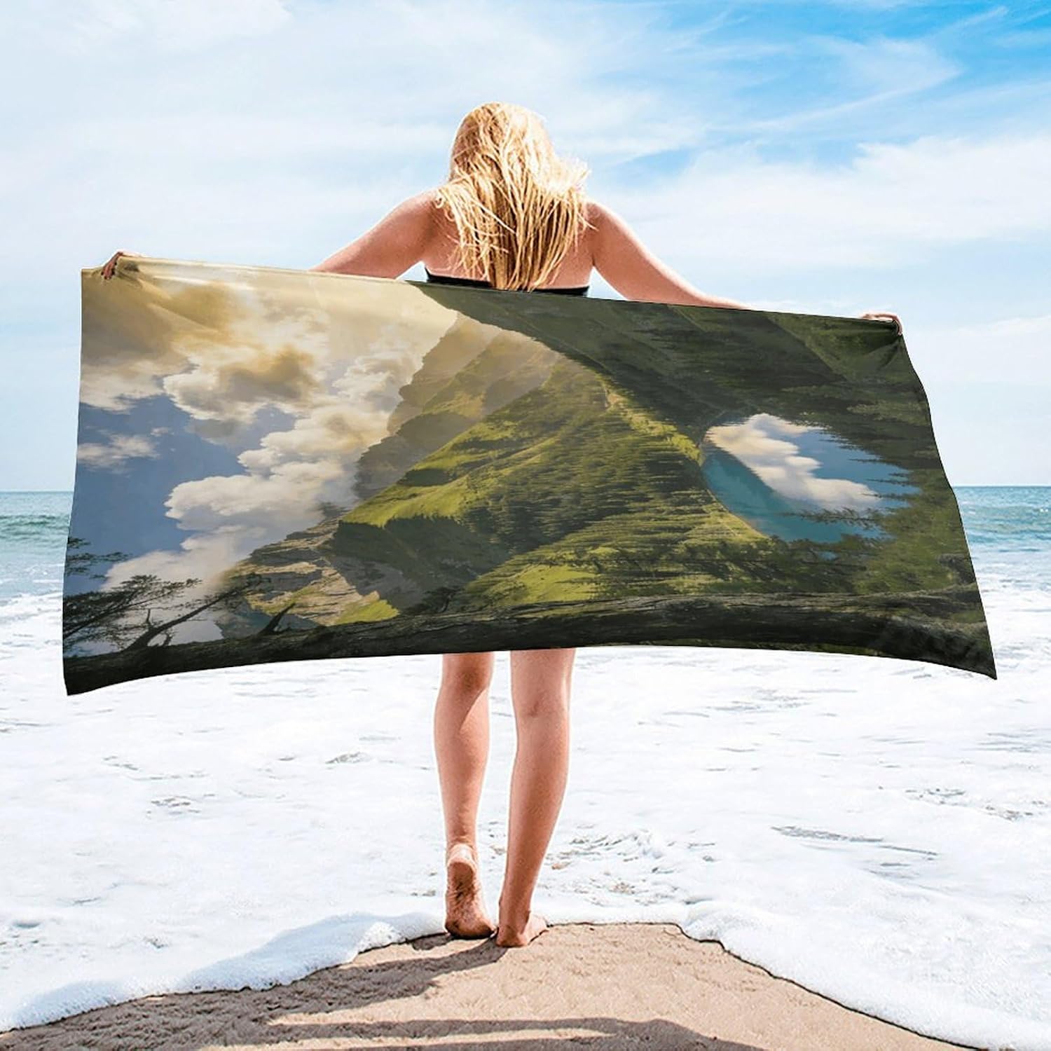 Mountain Mirror Bath Towel, Highly Absorbent & Quick Drying Beach Towel, Compact & Lightweight Pool Towel for Bathroom, Beach, Pool, Gym, Spa, and Hotel Use