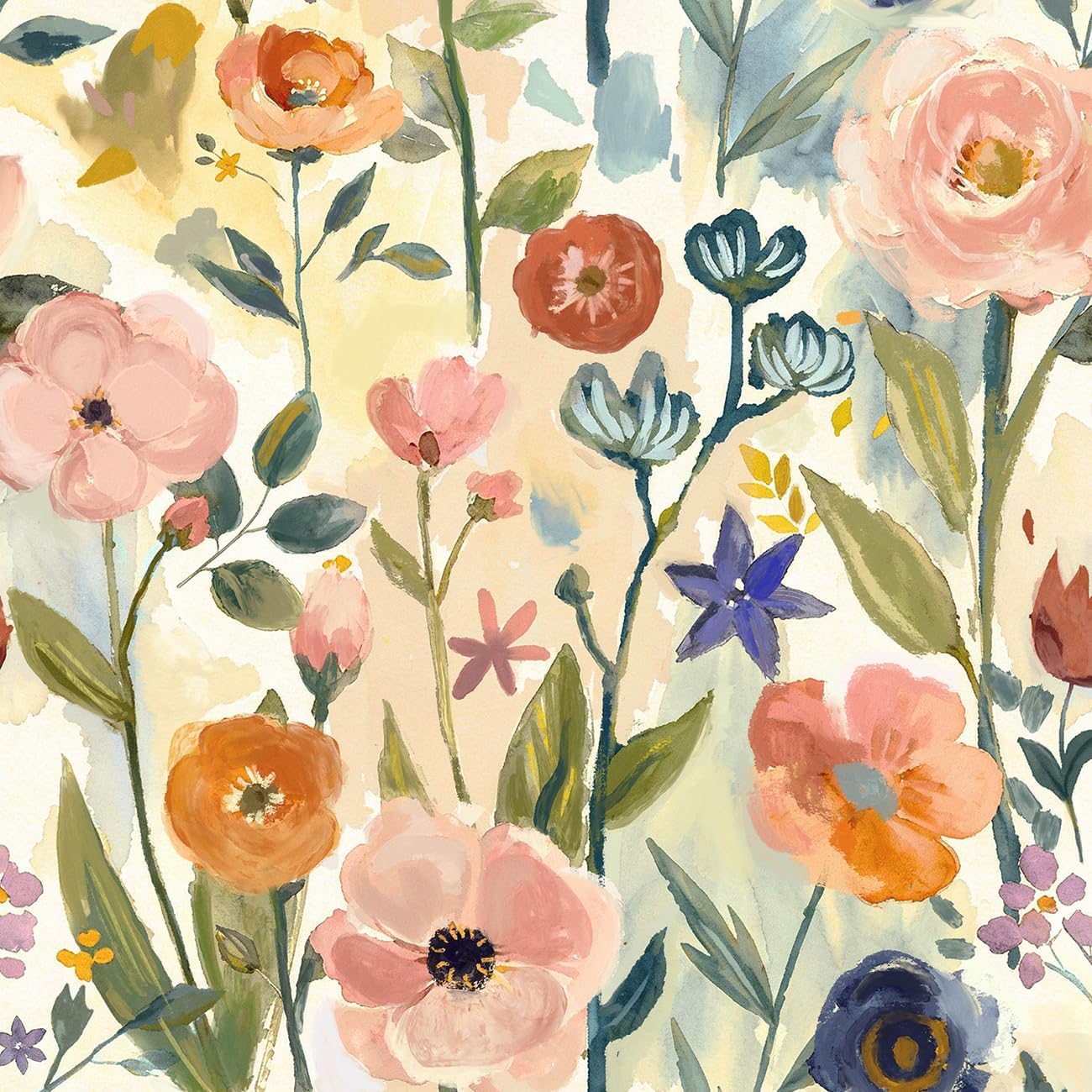 Watercolor Wildflower Floral Drawer Liner Shelf Contact Paper Farmhouse Soft Pastel Floral Peel and Stick Wallpaper for Kitchen Cabinets Pantry Dresser Drawer Furniture Wall Decal 17.3X117 Inches