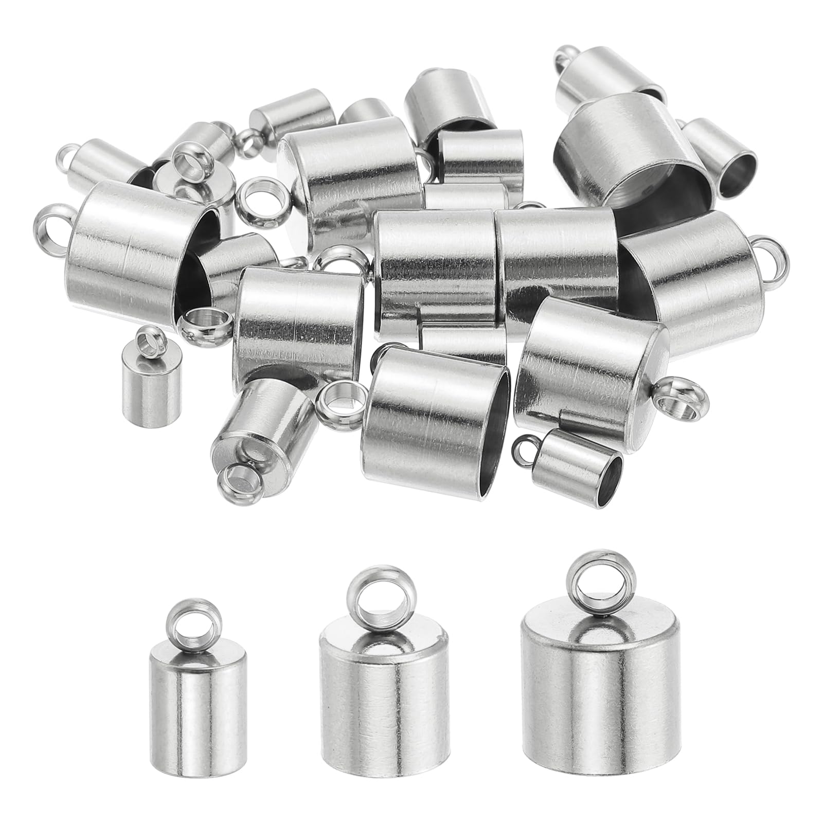 sourcing map Stainless Steel Cord End Caps,4/6/10mm ID, 30 Pack Barrel End Tips Terminators Cord Finding for DIY Jewelry Making Necklace Bracelets Tassels, Gold/Silver Tone