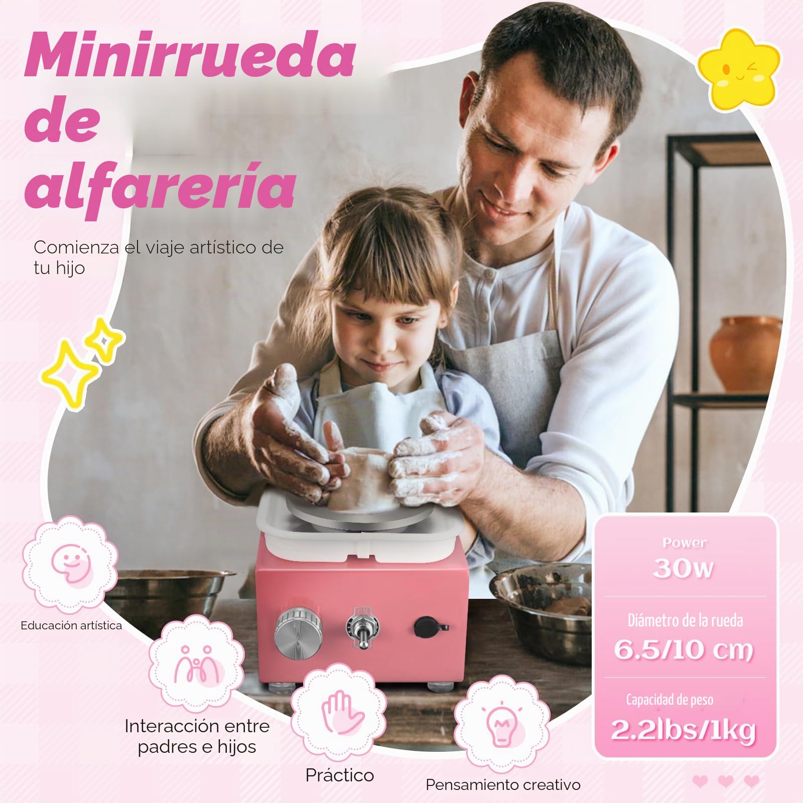 Mini Rueda de Cerámica, 2000RPM Máquina Eléctrica de Cerámica con Lavabo Extraíble de ABS y Placas de 10/6,5 cm y para cerámica de Arcilla, Kit Ceramica para Niños, Adultos Y Principiantes