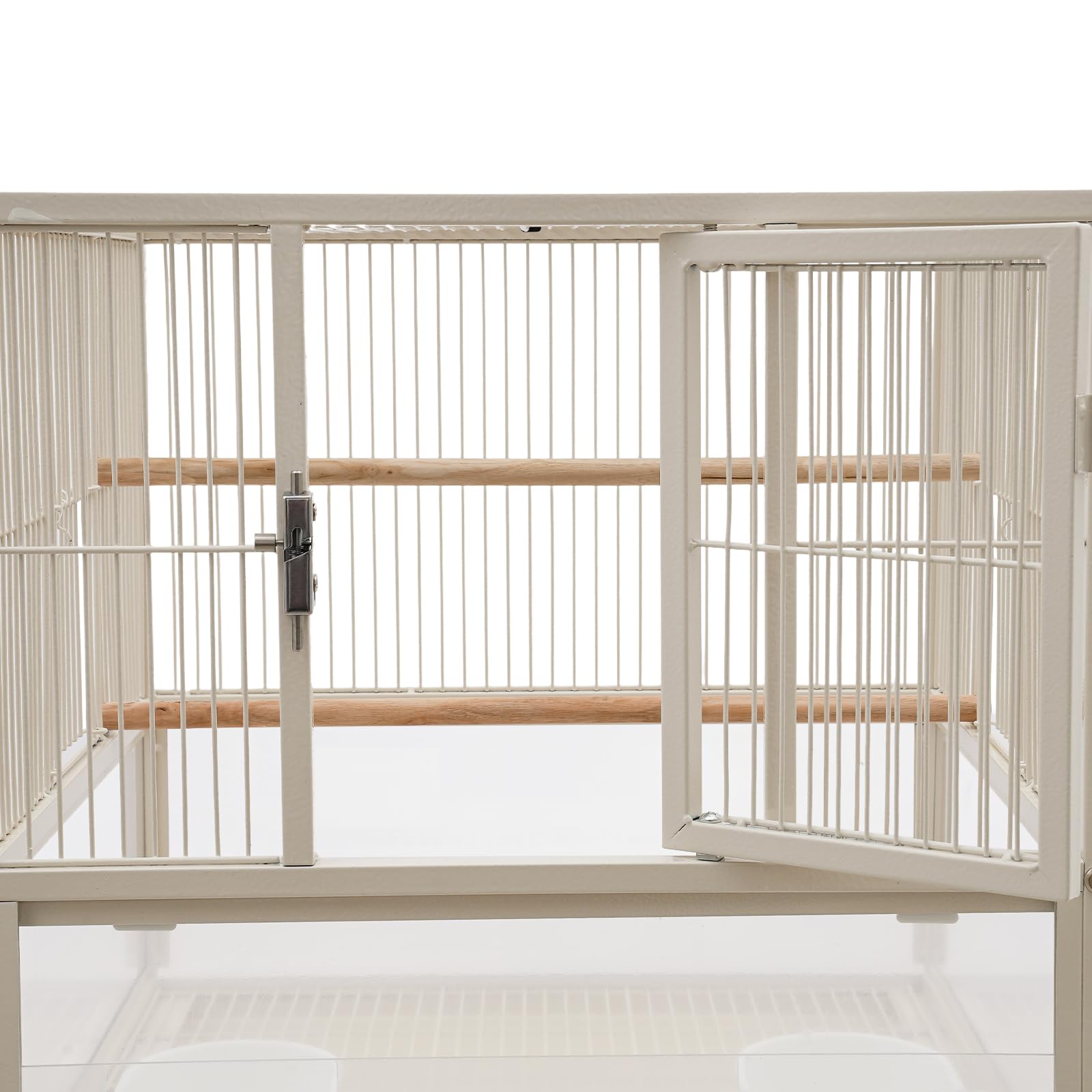 Jaula para pájaros grande con 2 puertas, con listones de madera y 4 ruedas, bandeja de suciedad integrada 48,5 x 46 x 83 cm