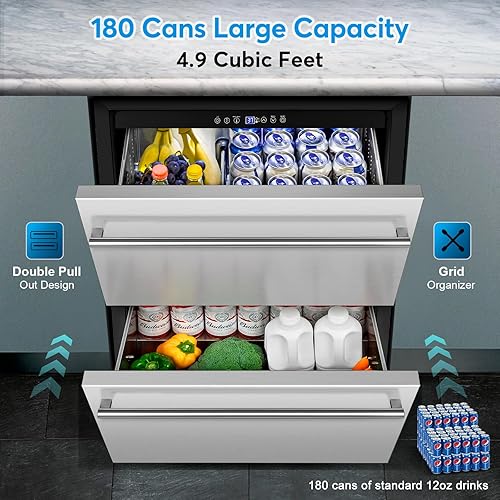 Miniatura 4 de FoMup Refrigerador de bebidas debajo del mostrador de 24 pulgadas, refrigerador con cajón de acero inoxidable con control de temperatura para uso