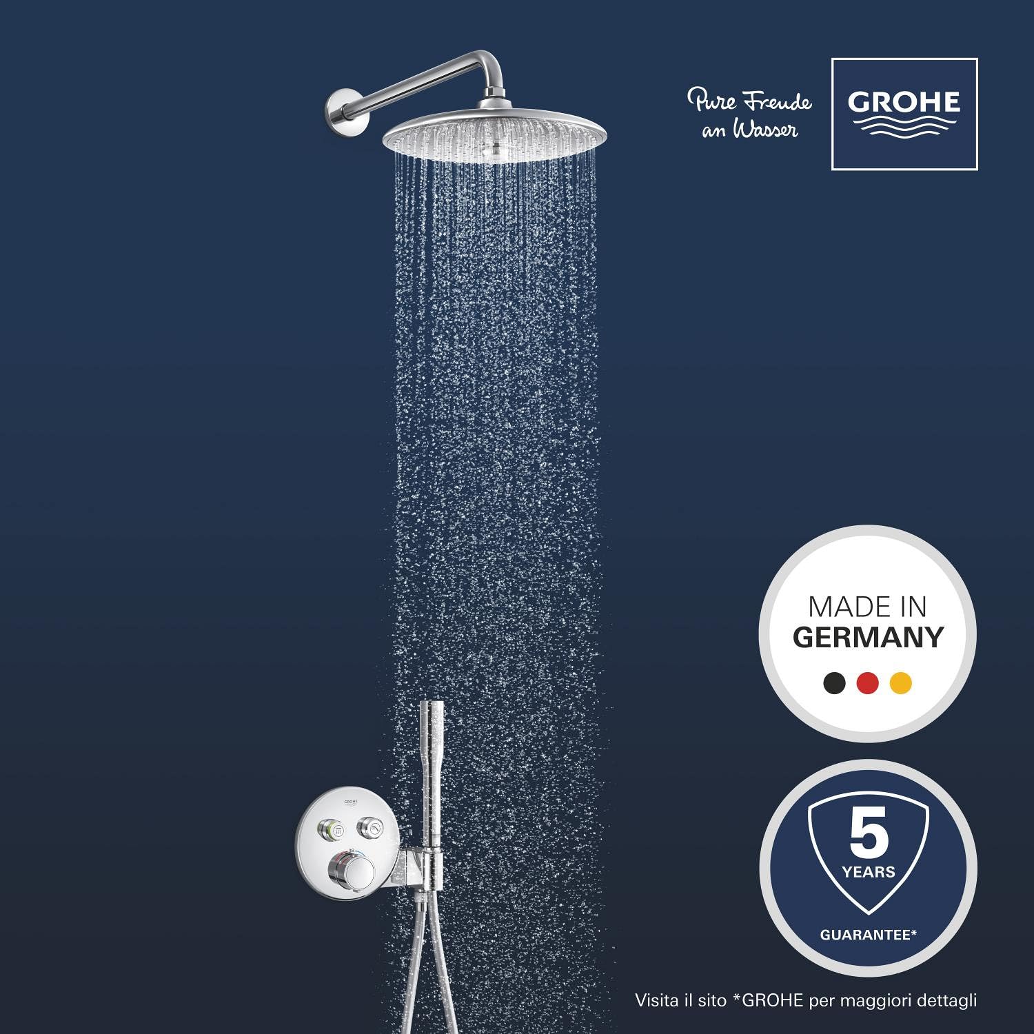 GROHE Precision SmartControl Sistema Doccia da Incasso, Termostato 2 Vie, Soffione Vitalio Joy 260, Manopola Vitalio Get Stick, Finitura Rotonda, Cromo, 34878000