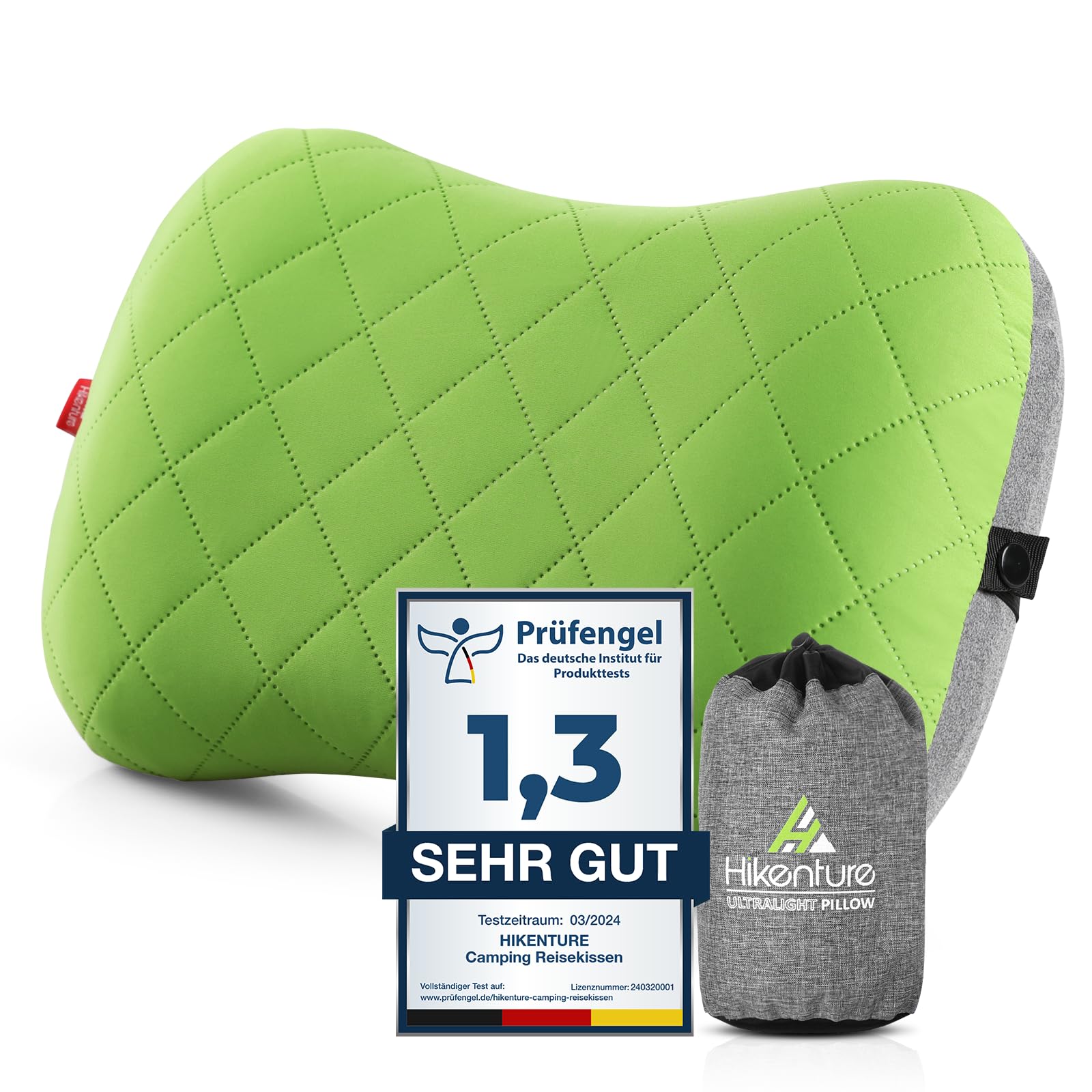 HIKENTURE Aufblasbares Camping/Reise Kissen mit Abziehbarem Kissenbezug, Ergonomisches Kopfkissen, Komfortables Nackenkissen für Reise/Outdoor, Inflatable Travel Neck Pillow-Blau/Schwarz/Grau