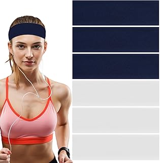 yqqyg 6 Pcs Headbands for Women Non Slip, Soft Cotton Cloth Stretchy Sport Headbands for Daily Workout Yoga Running Sports, White and Navy Blue-picture-48