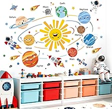 decalmile Children's Space Planets Wall Stickers Decorative Stickers Astronaut Rocket Solar System Wall Stickers Play Room Children Room