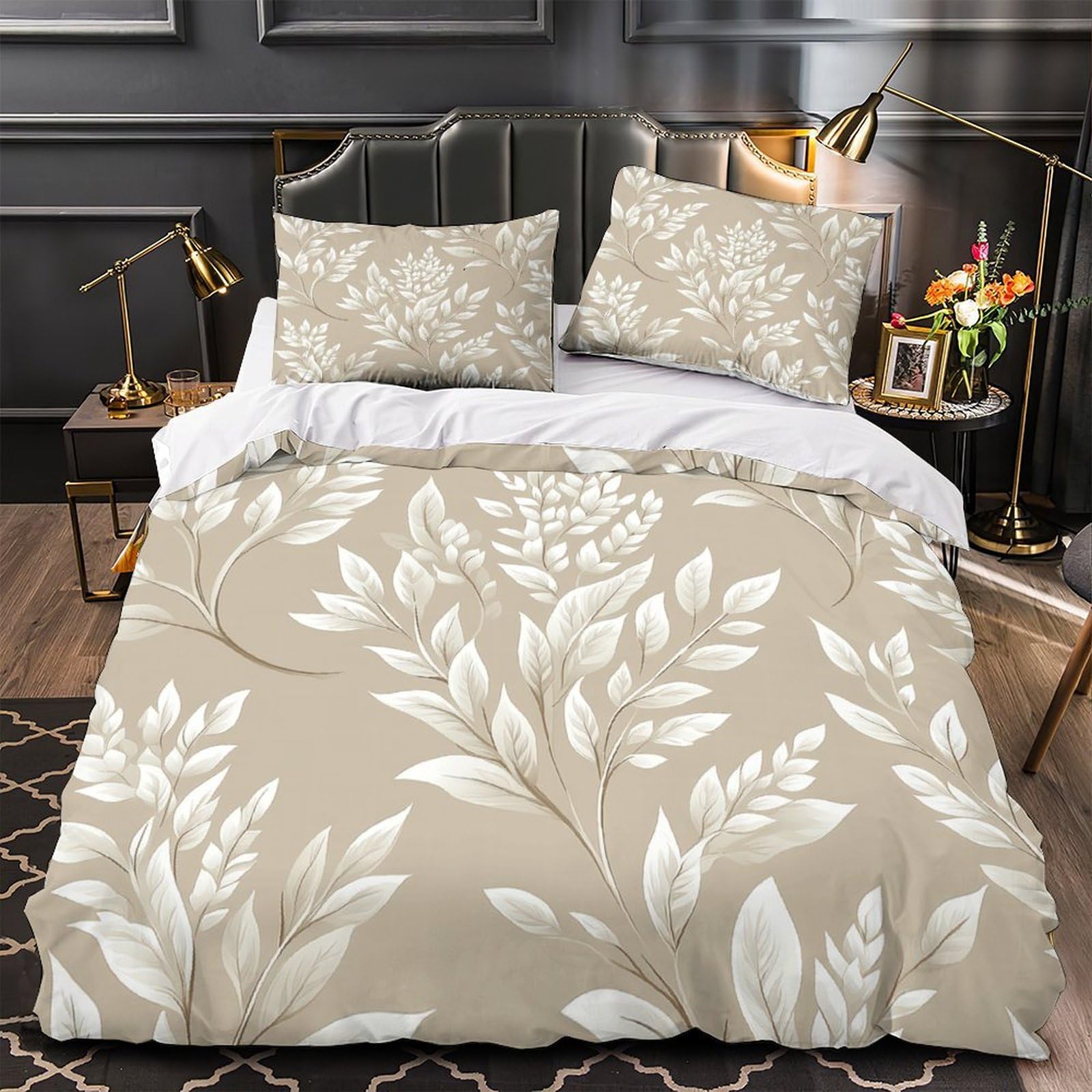 Parure de lit 140x200 microfibre imprimé branches vertes housse de couette single