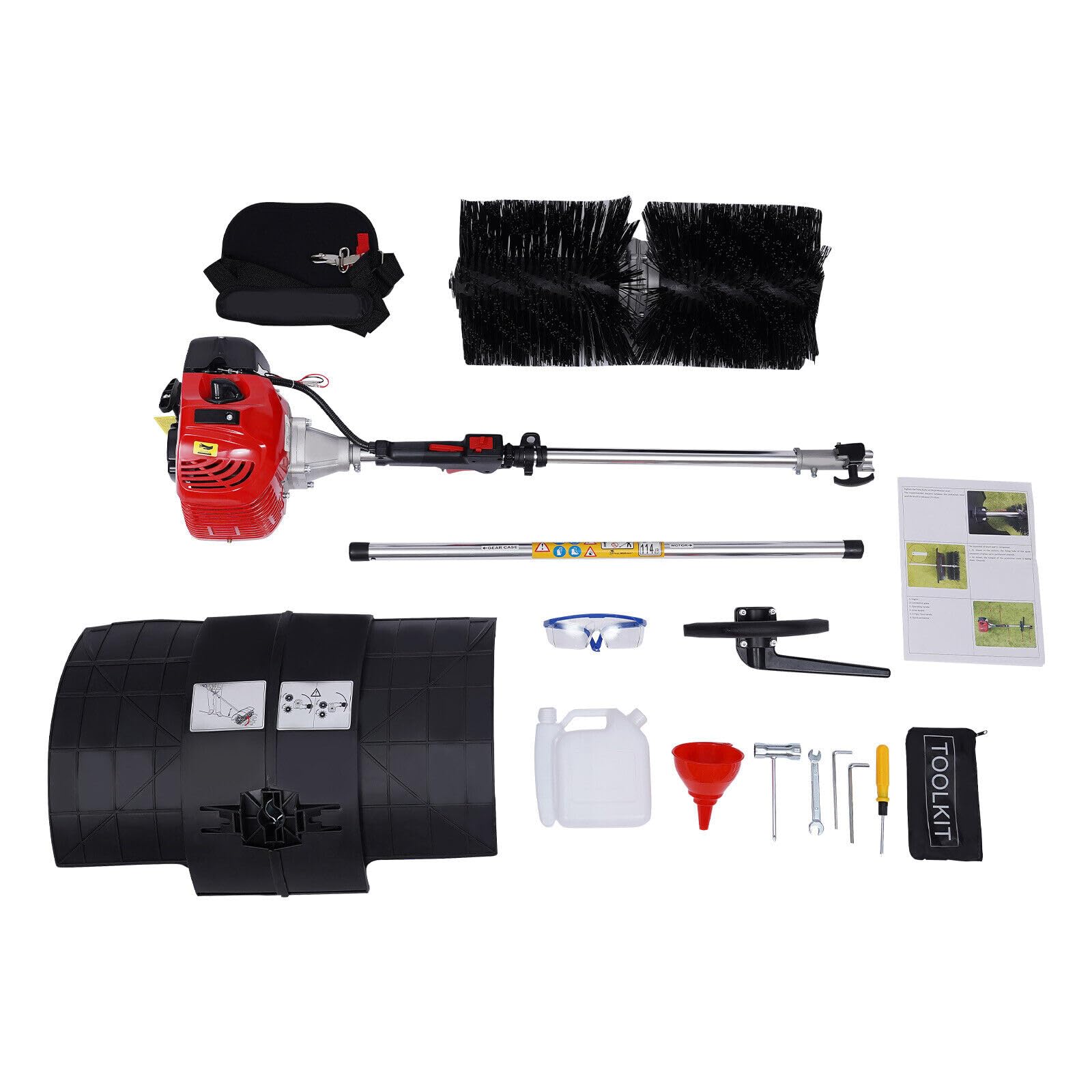 Barredora de césped artificial, 52 cc, cepillo de mano de gasolina, escoba de mano, camino de entrada, hoja artificial, cepillo de césped de 2 tiempos, escoba al aire libre, barredora de mano, 1,7 kW