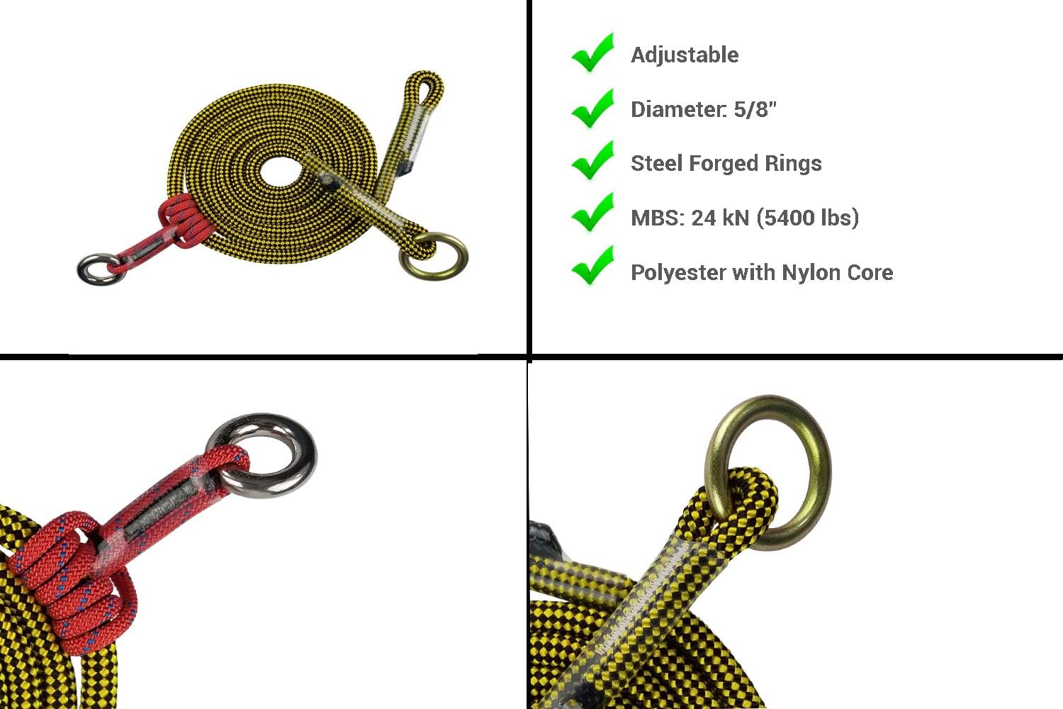 Pelican Rope 5/8" Prusik Arborist Friction Saver with Rings 8 feet