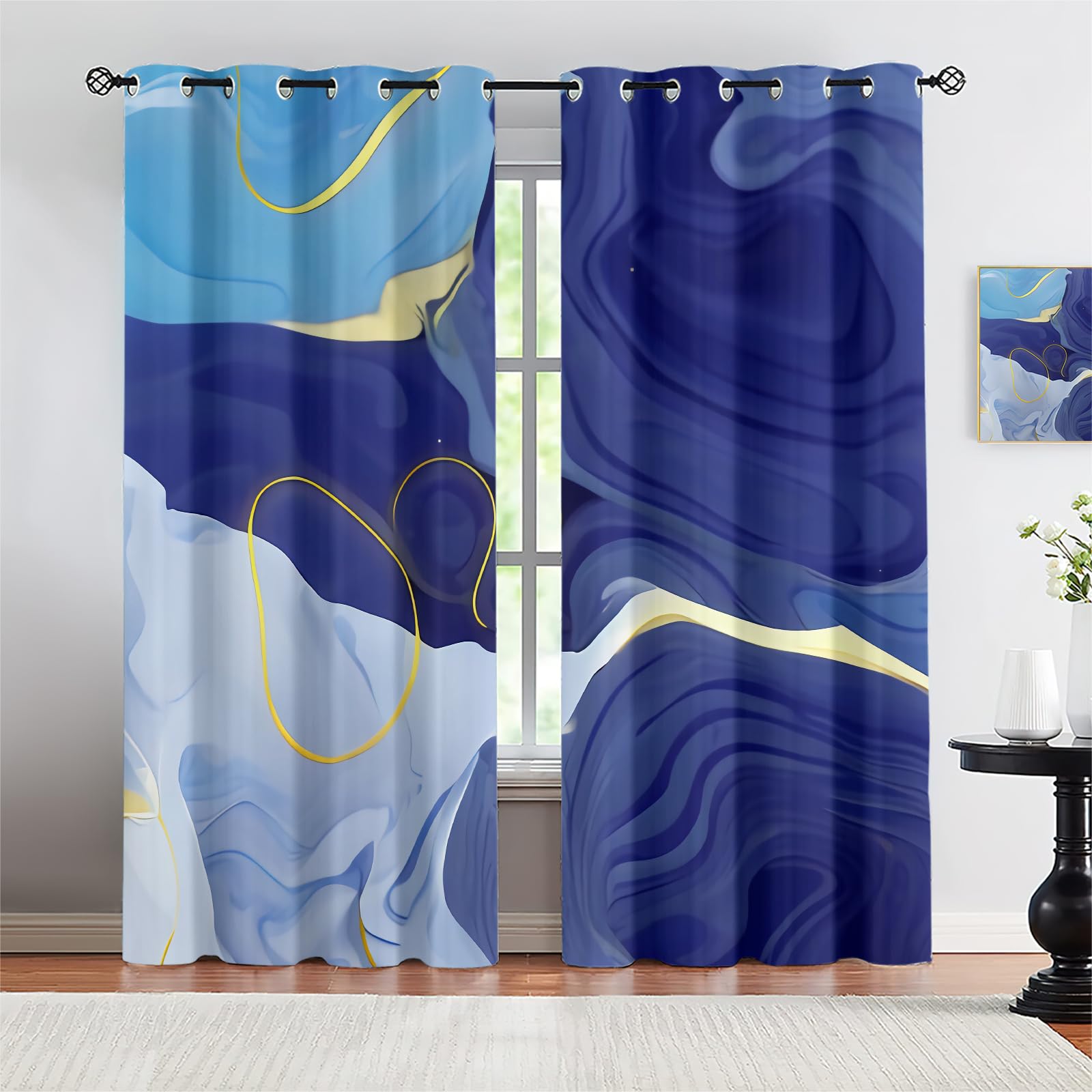 Kinder Gardinen Kinderzimmer Junge Mädchen Blickdicht Blauer Rauch Kunst 200X214Cm 2Er Set Verdunkelungsvorhang Thermovorhang Hitzeschutz Vorhänge Wohnzimmer Schlafzimmer Vorhänge Mit Ösen