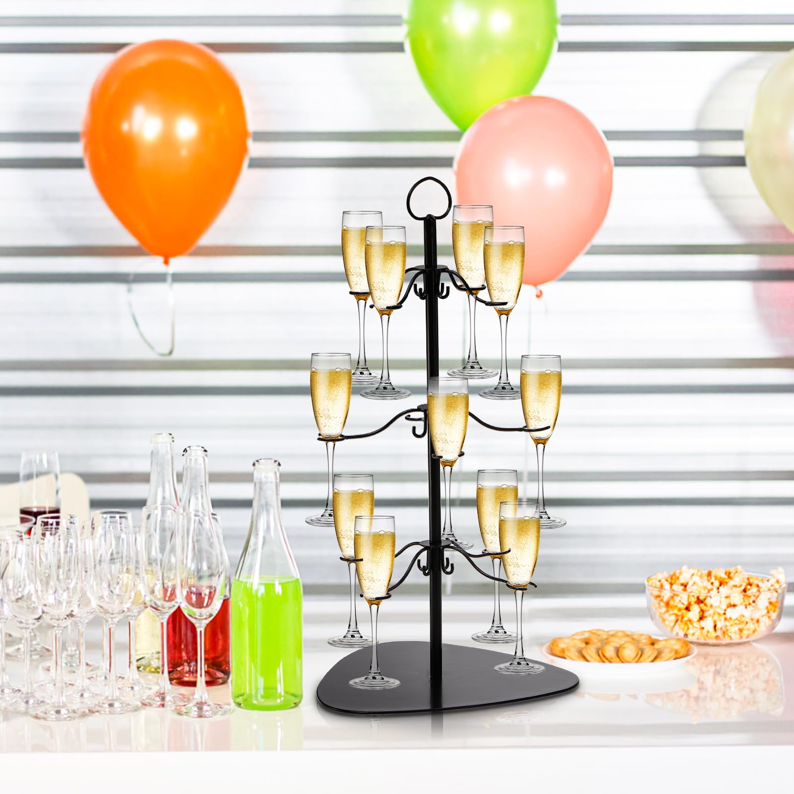 Soporte para árbol de cóctel, soporte para copas de champán, 3 niveles, 12 soportes para copas de vino, exhibición de degustación para champán, cócteles, martini, tazas de margarita en bodas, 8