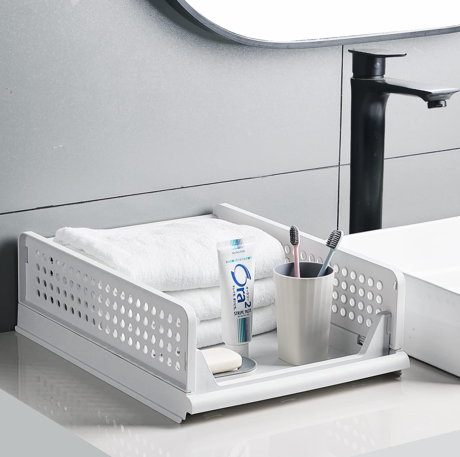 Closet Organizer Stackable High 2 pack Plastic Storage BasketFoldable