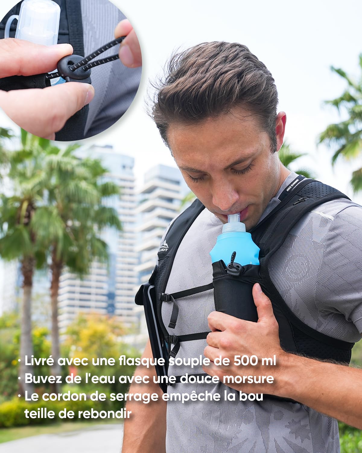 Zelvot Gilet Hydratation Running Femme et Homme, Brevet Original, Bretelles de Poitrine Réglables, Gilet Running avec Bouteille d'eau de 500 ML, Léger et Réfléchissant Gilet de Course