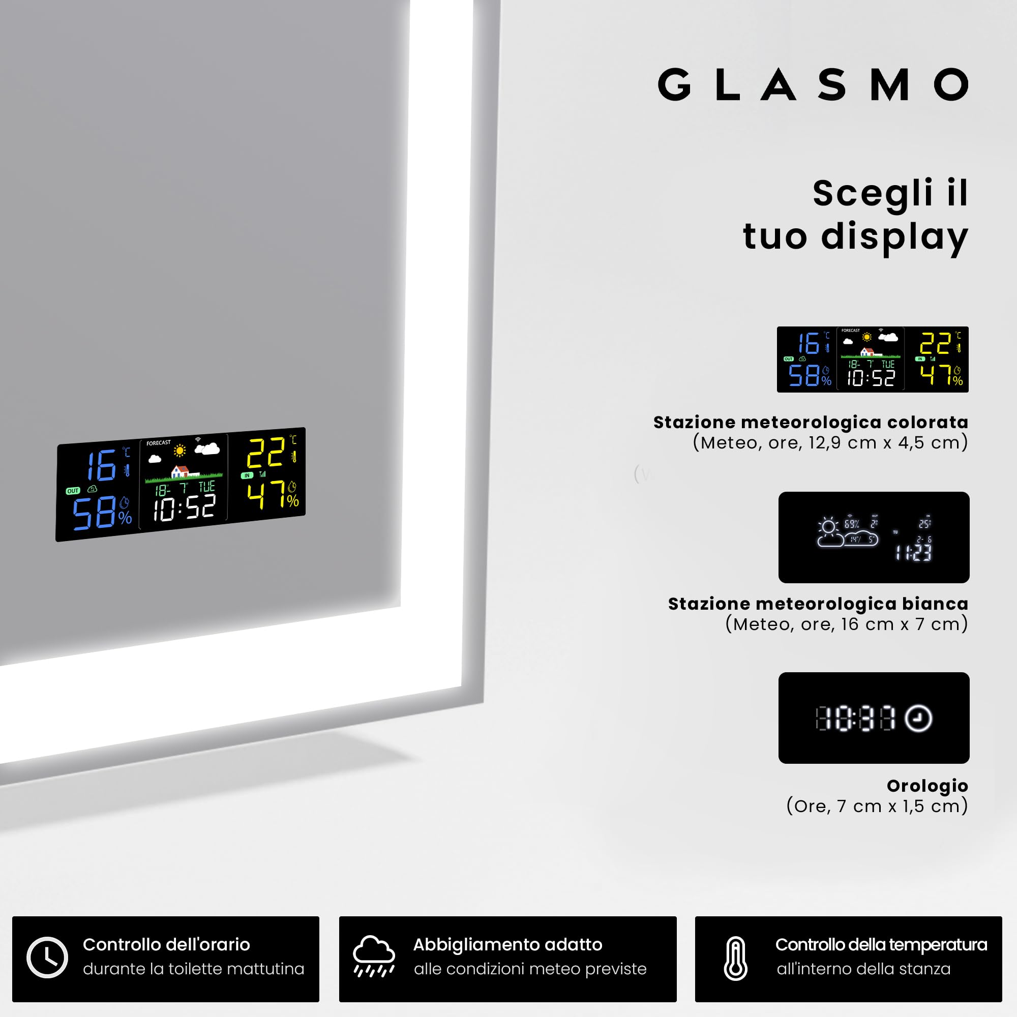 FORAM Specchio da Bagno con LED Illuminazione, Specchio da parete a LED per il bagno 110x80 cm Aurora - su Misura - Personalizzabile - moderno specchi retroilluminato
